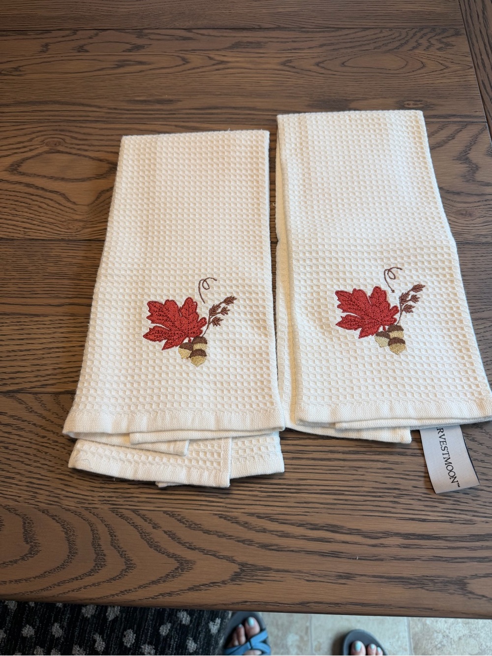 Harvest Leaf Embroidered Kitchen Towels - Cream (Set of 2)